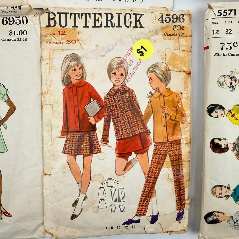 Vintage Butterick & Vogue Sewing Patterns Lot of 6 60s 70s Dress Sewing